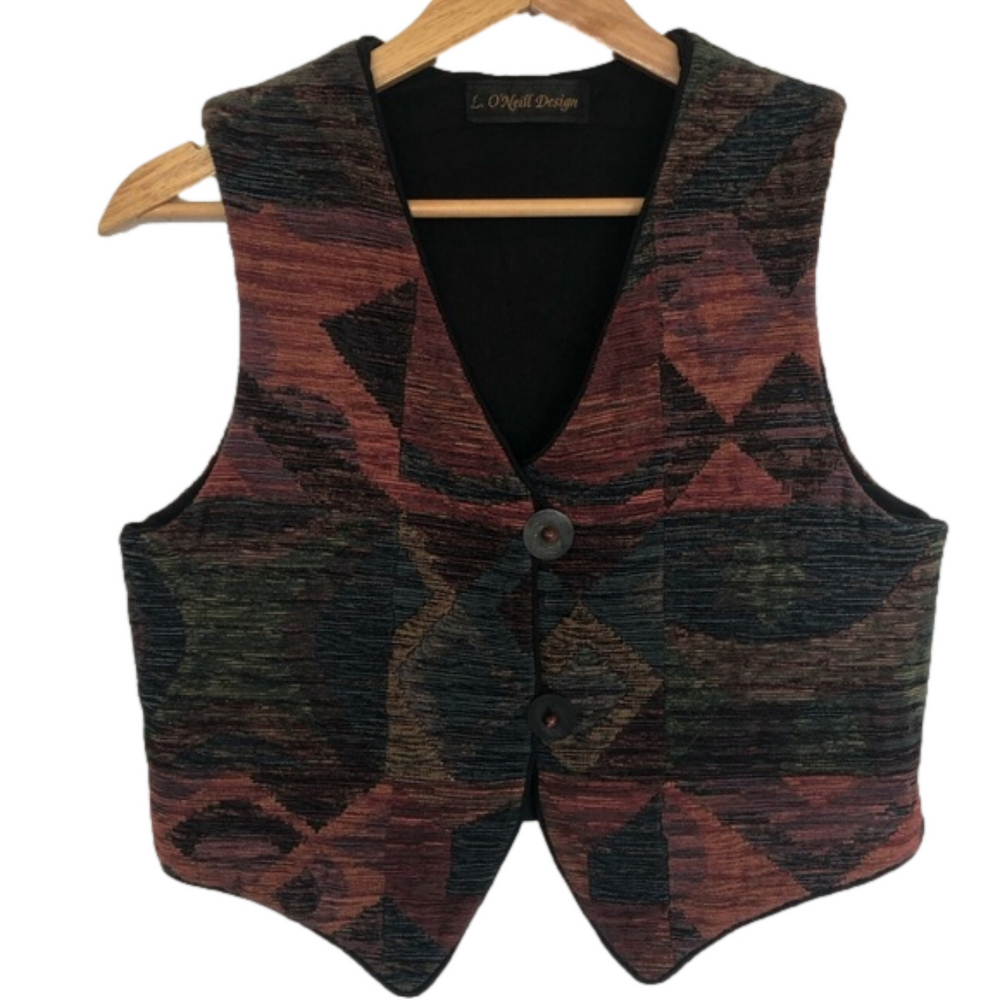 L O’Neill Design vest waistcoat top tapestry Multicolor lined art to wear